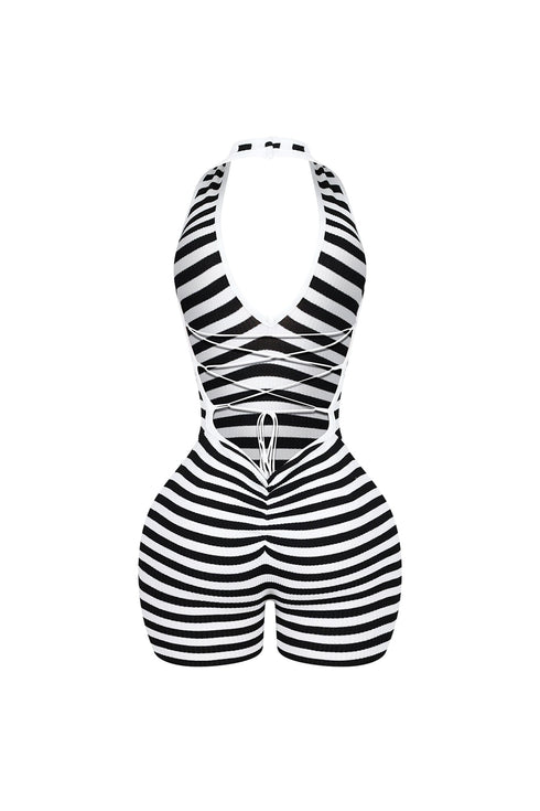 Come A Board Striped Halter Romper