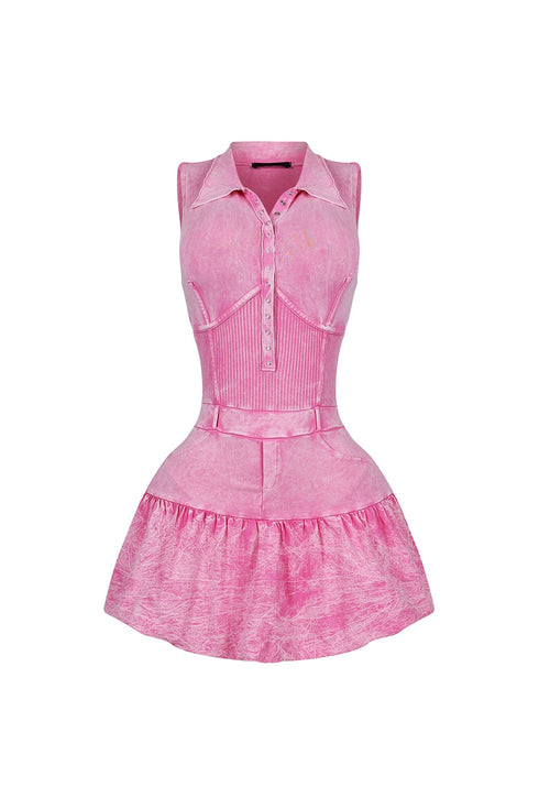 Cecilia Mineral Washed Corset Bubble Mini Dress