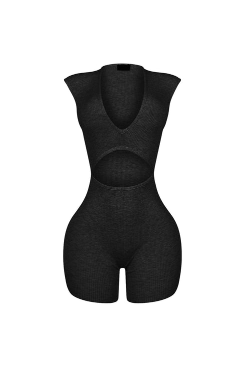 Clara Knit Deep V Neck Ribbed Romper