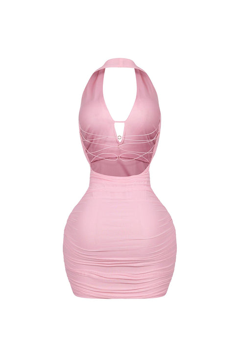 Opal Glow Lace Up Halter Mini Dress