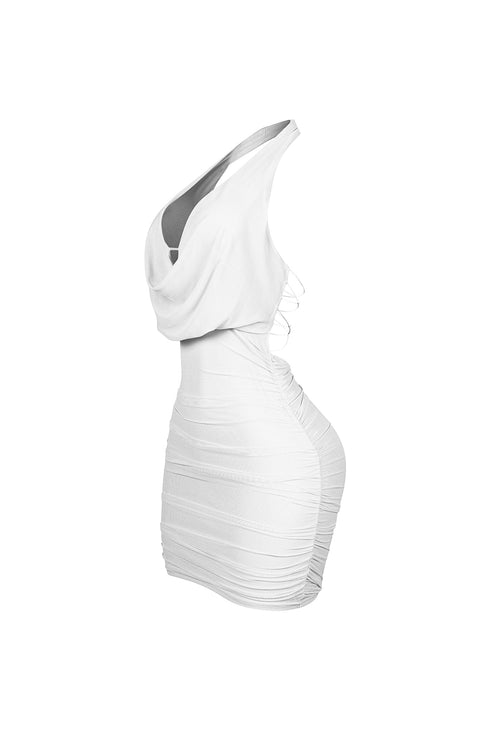 Opal Glow Lace Up Halter Mini Dress