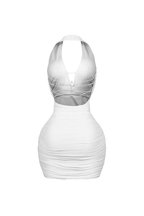 Opal Glow Lace Up Halter Mini Dress