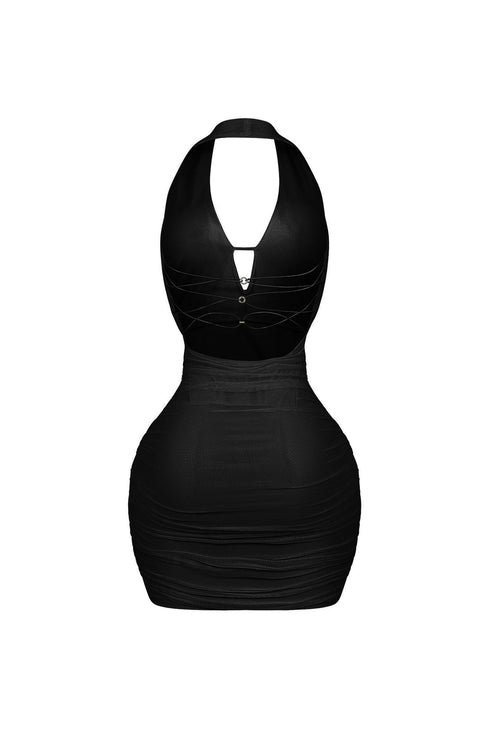 Opal Glow Lace Up Halter Mini Dress