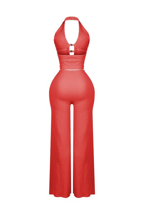 Sleek Motion Metal Halter Top & Pants SET