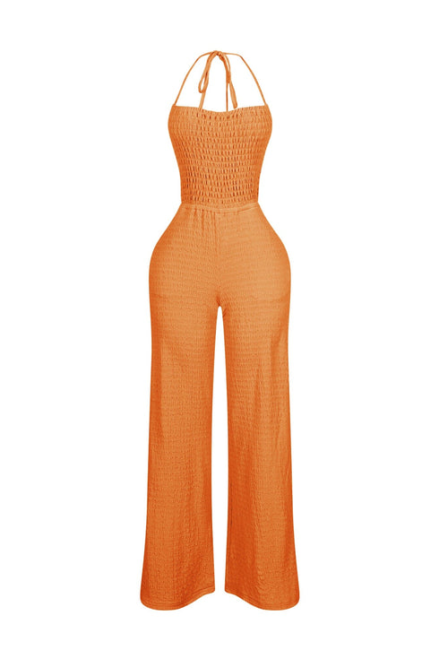 Natures Crinkle Halter Wide Leg Jumpsuit