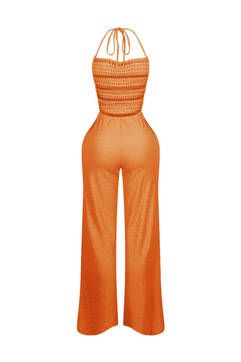 Natures Crinkle Halter Wide Leg Jumpsuit