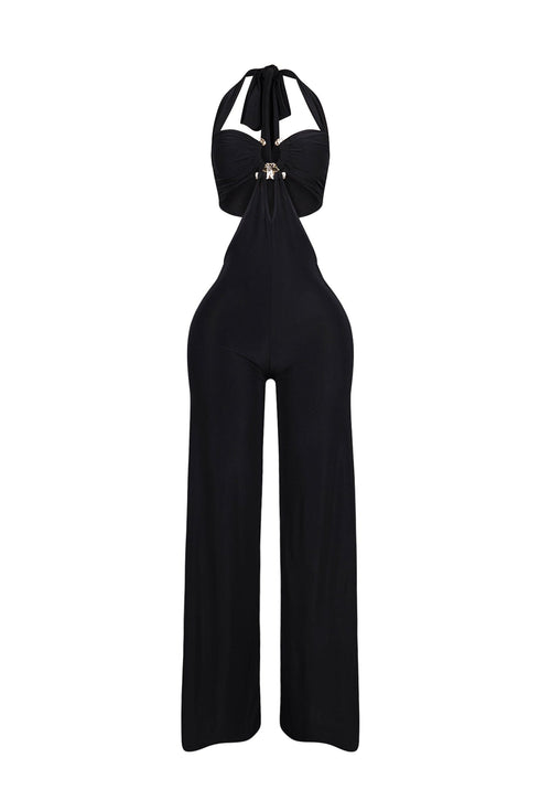 Equinox Cutout Halter Jumpsuit with Metal Trim