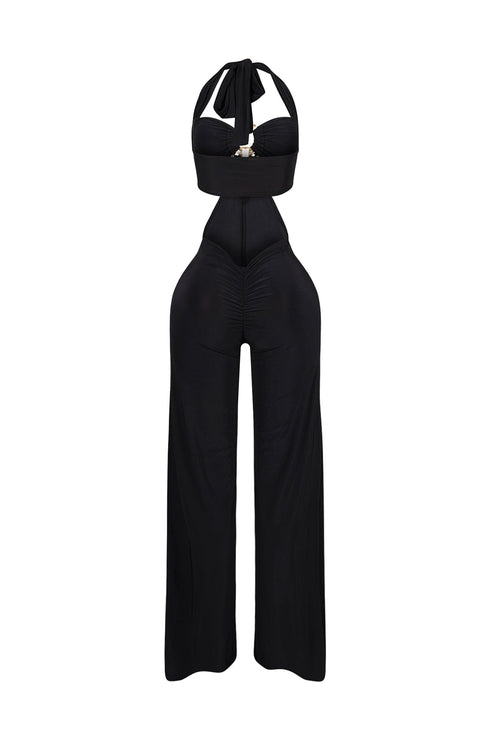 Equinox Cutout Halter Jumpsuit with Metal Trim