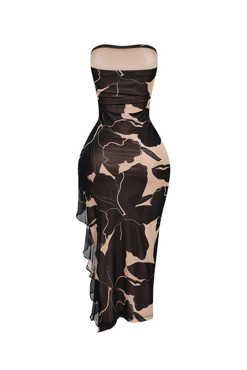 Rosebud Mesh Flow Tube Midi Dress