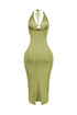 Truffle Slinky Cowl Neck Halter Midi Dress