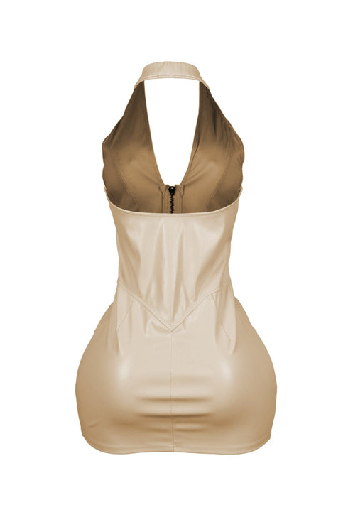To Be Mine Faux Leather Halter Dress
