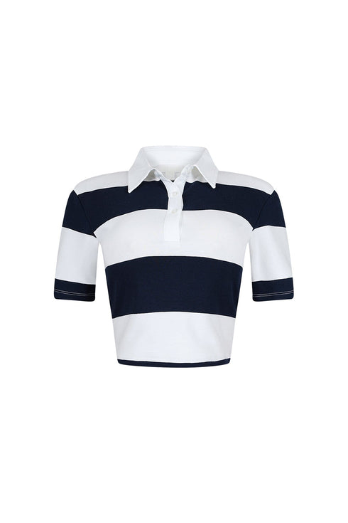 Soft Touch Striped Collared Crop Top