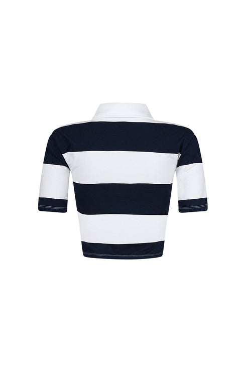 Soft Touch Striped Collared Crop Top