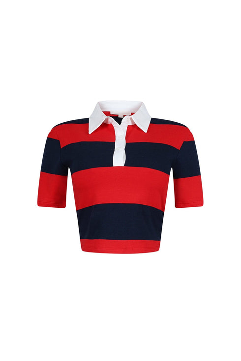 Soft Touch Striped Collared Crop Top