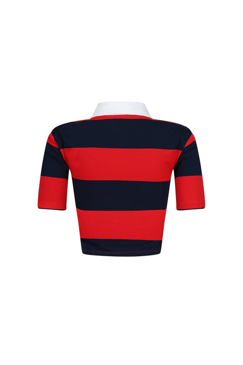 Soft Touch Striped Collared Crop Top