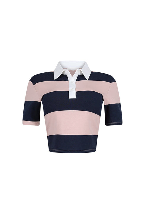 Soft Touch Striped Collared Crop Top