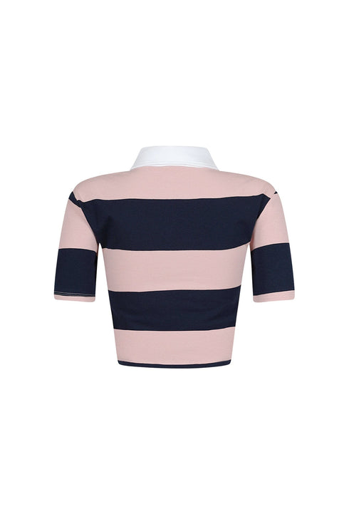Soft Touch Striped Collared Crop Top