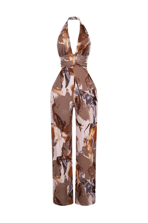 Organic Matter Print Halter Jumpsuit