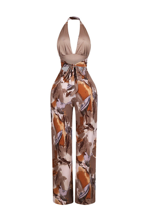 Organic Matter Print Halter Jumpsuit