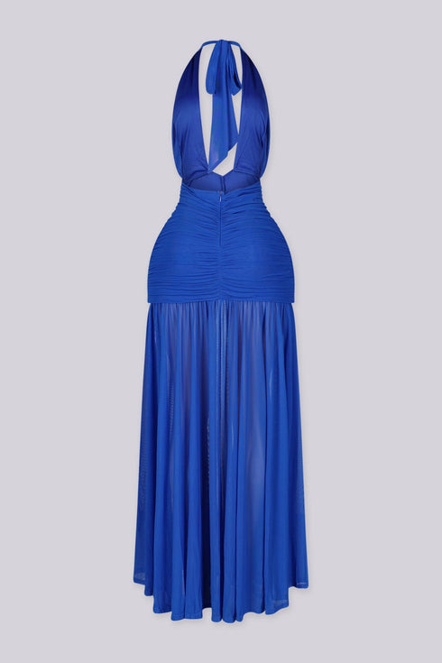 Temptress Ruched Halter Maxi Dress