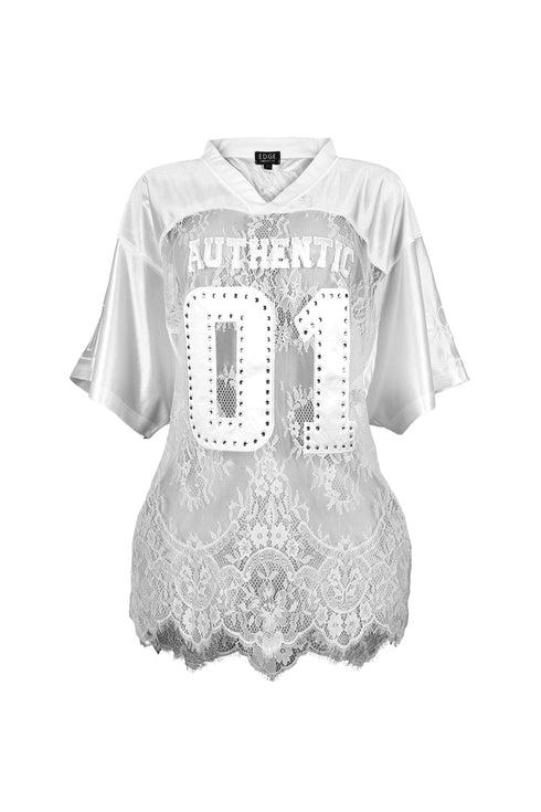 Kaylor V-neck Oversized Lace Jersey Top