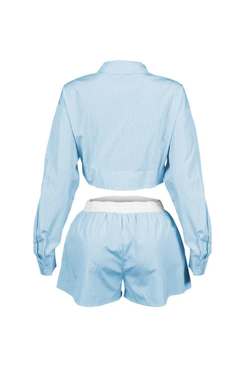 Wesley Pin Stripe Collared Top & Shorts SET