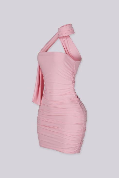 Velia Scarf Ruched Mini Dress