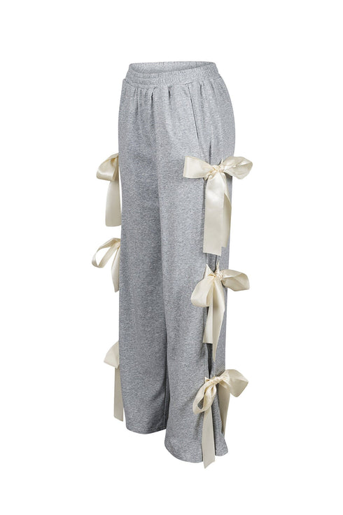 Snug Fleece Jogger Pants With Bow Detail