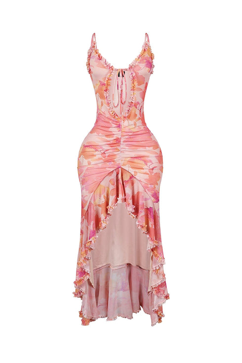 Vividly Colored Mesh Print Maxi Tank Dress