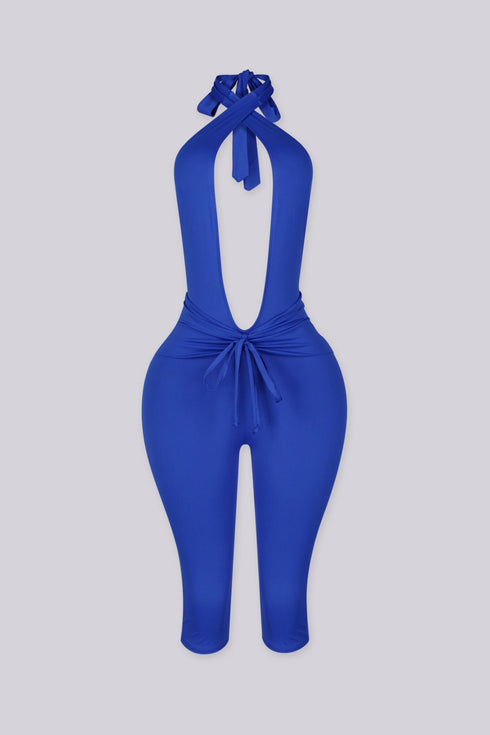 Eugenia Plunge Halter Capri Jumpsuit