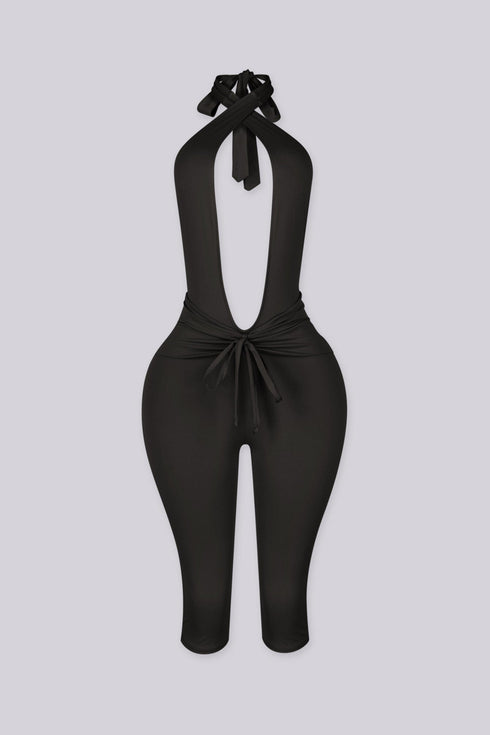 Eugenia Plunge Halter Capri Jumpsuit