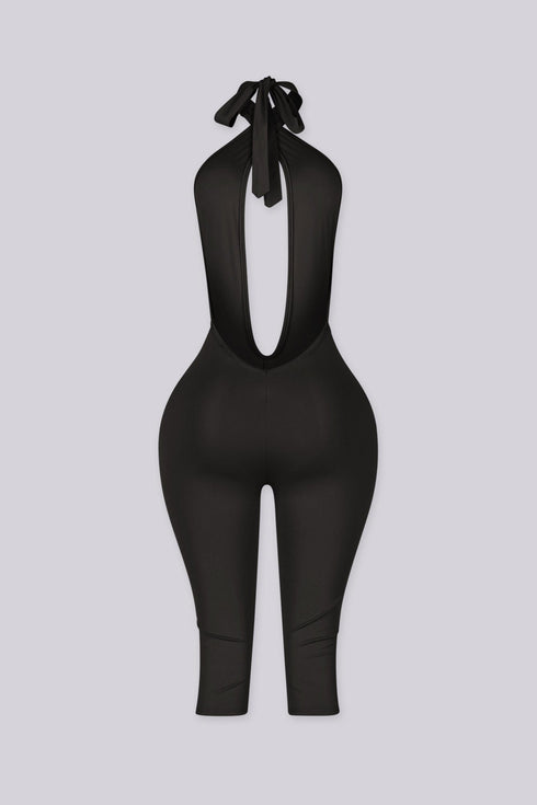 Eugenia Plunge Halter Capri Jumpsuit