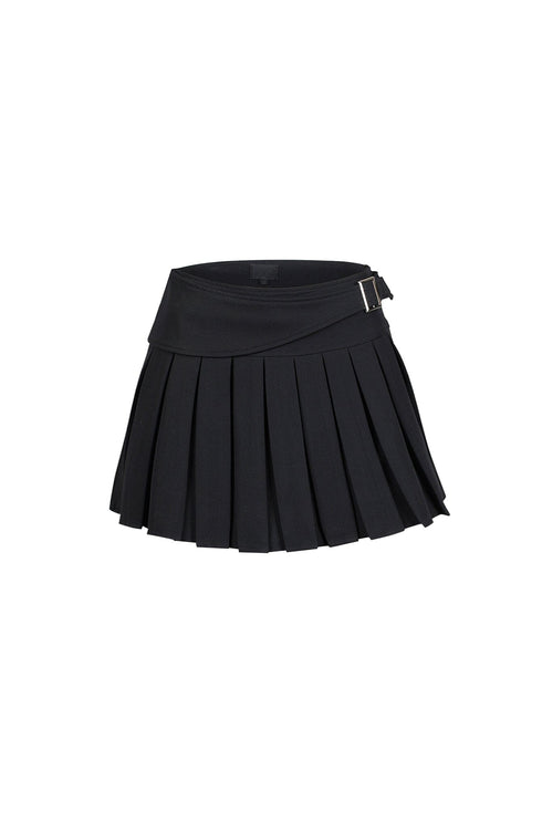 Black Current Pleated Mini Skirt