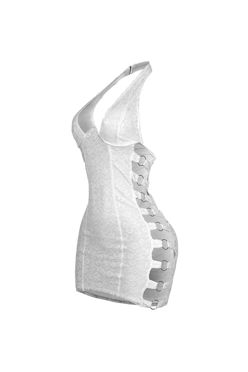 Chrome Bloom Lace Bustier Mini Dress