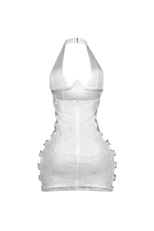 Chrome Bloom Lace Bustier Mini Dress