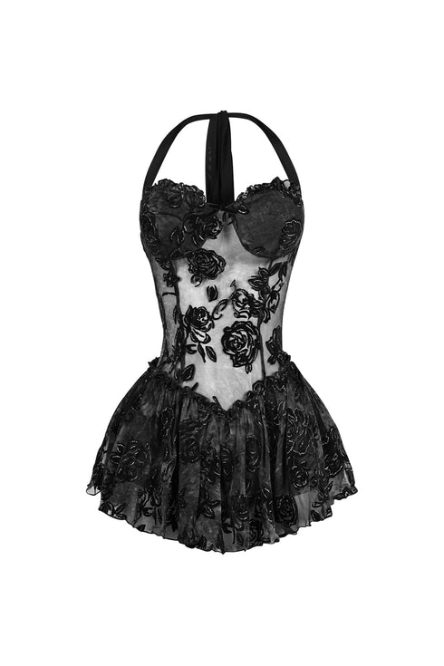 Sable Velvet Mesh Burnout Mini Dress