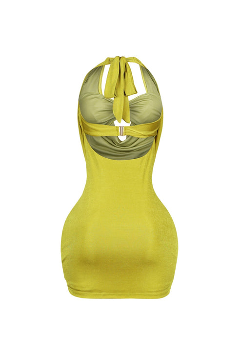 Satinelle Halter Slinky Bra Top Mini Dress