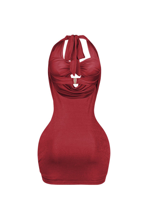 Satinelle Halter Slinky Bra Top Mini Dress