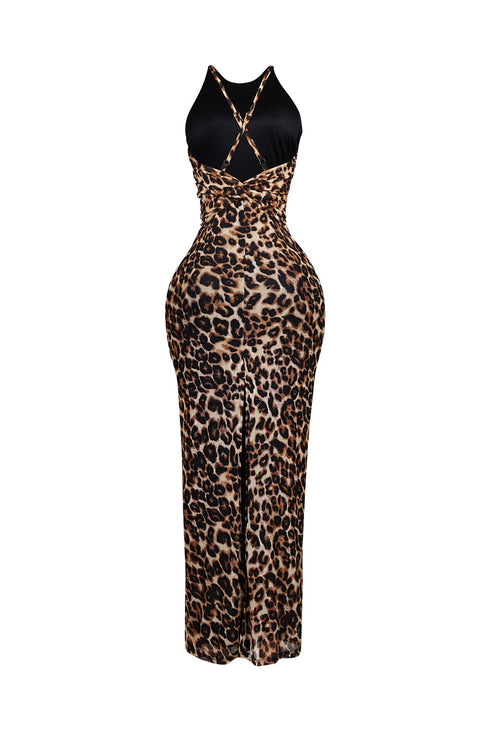 Jungle Leopard Mesh Maxi Dress