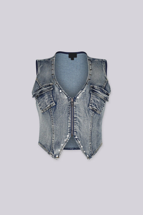 Y2K Western Edge Denim Vest Top