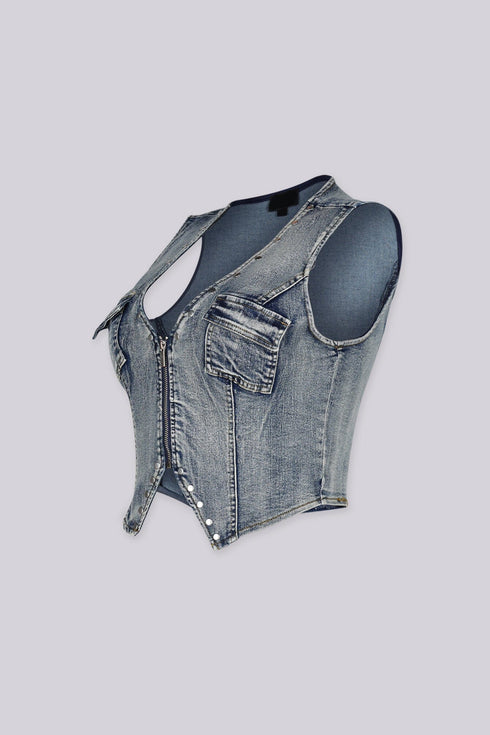 Y2K Western Edge Denim Vest Top