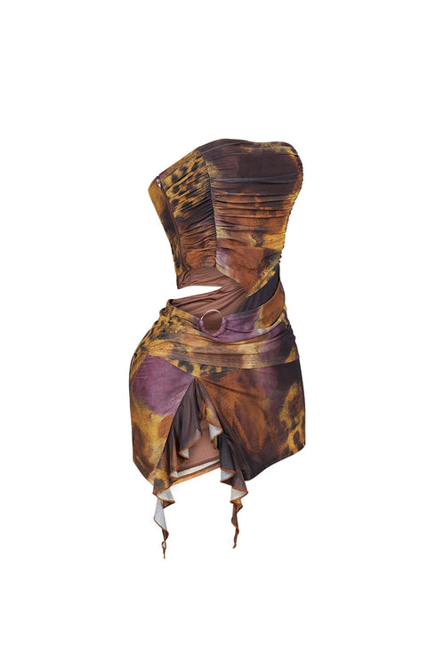 Sunlure Mesh Print Cutout Tube Mini Dress