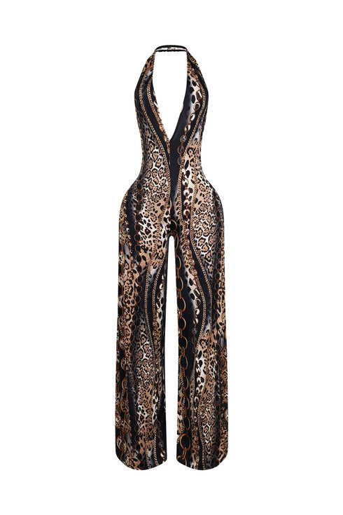 Baroque Blaze Printed Backless Jumpsuit