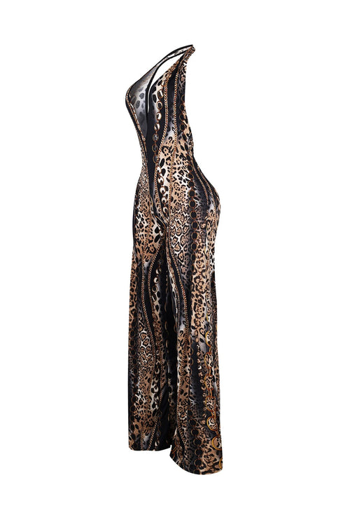 Baroque Blaze Printed Backless Jumpsuit
