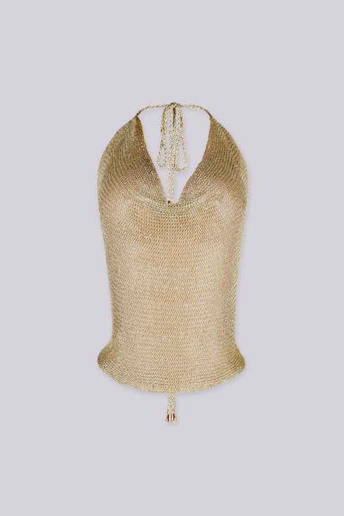 Metallic Draped Halter Top