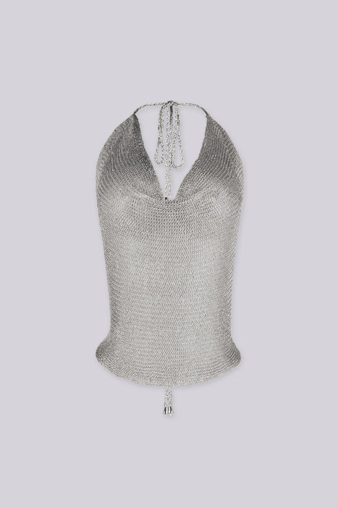 Metallic Draped Halter Top