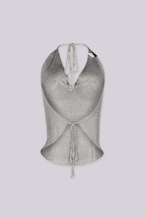 Metallic Draped Halter Top