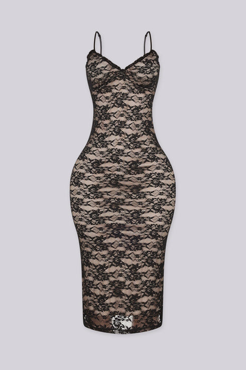 Sultry Floral Lace Midi Dress