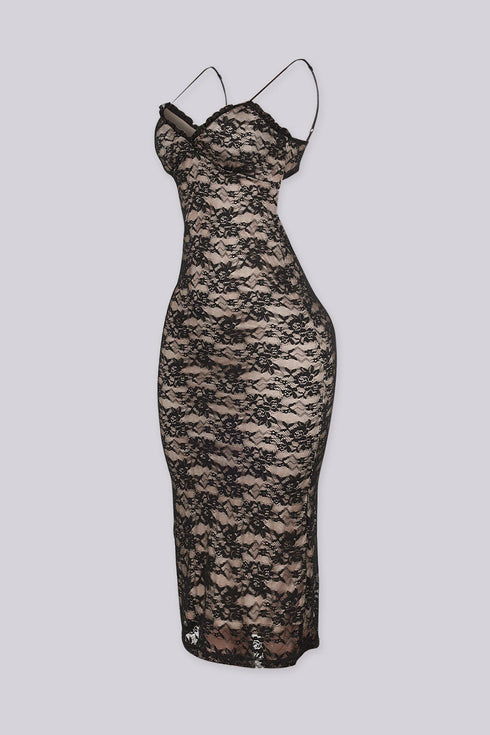Sultry Floral Lace Midi Dress