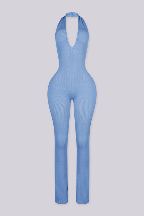 Midnight Flare Halter Jumpsuit
